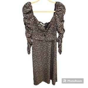 ASTR the Label Floral Long Sleeve Midi Dress Cutout detail size large H0575